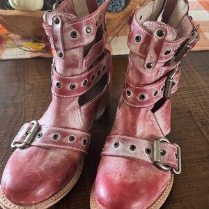 Freebird Distressed Red Buckle Boots